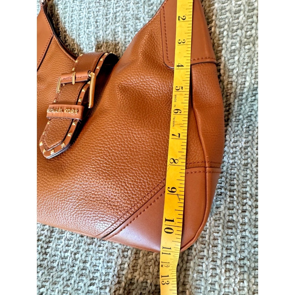 Michael Kors Lillian Leather Shoulder Bag Brown Pebbled Studded Buckle - Picture 11 of 13